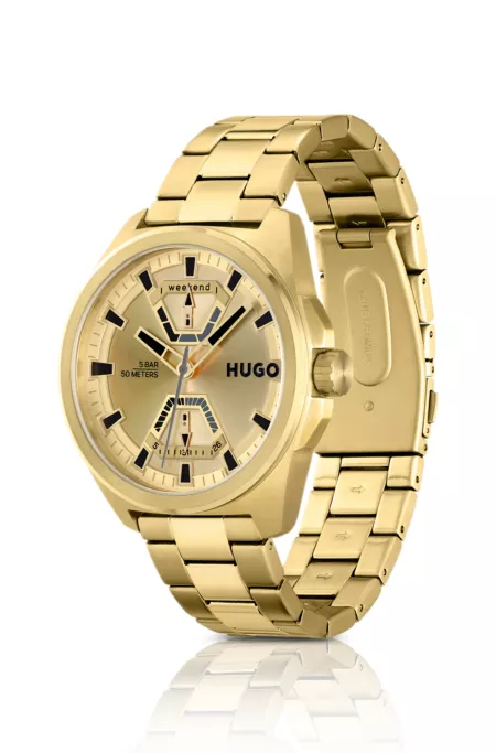 Gold-effect watch with link bracelet