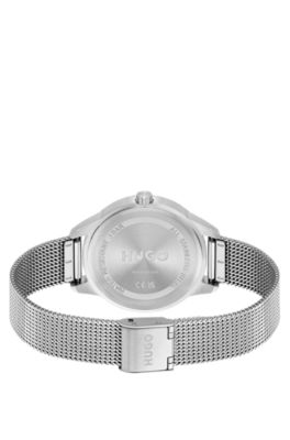 Mesh-bracelet watch with carnation-gold-effect dial, Silver