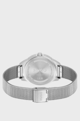 Mesh-bracelet watch with carnation-gold-effect dial, Silver