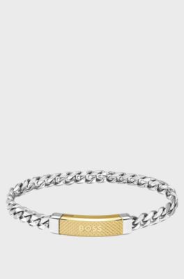 Chunky-chain cuff with branded two-tone plate, Assorted-Pre-Pack