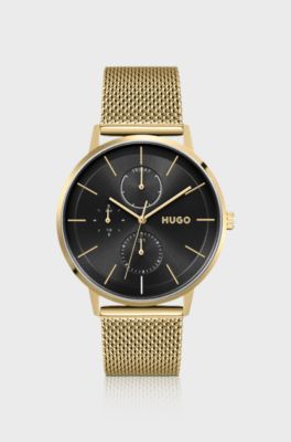 Yellow-gold-toned watch with mesh bracelet, Gold