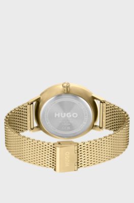 Yellow-gold-toned watch with mesh bracelet, Gold