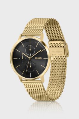 Yellow-gold-toned watch with mesh bracelet, Gold