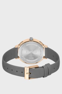 Two-tone watch with grey leather strap, Grey