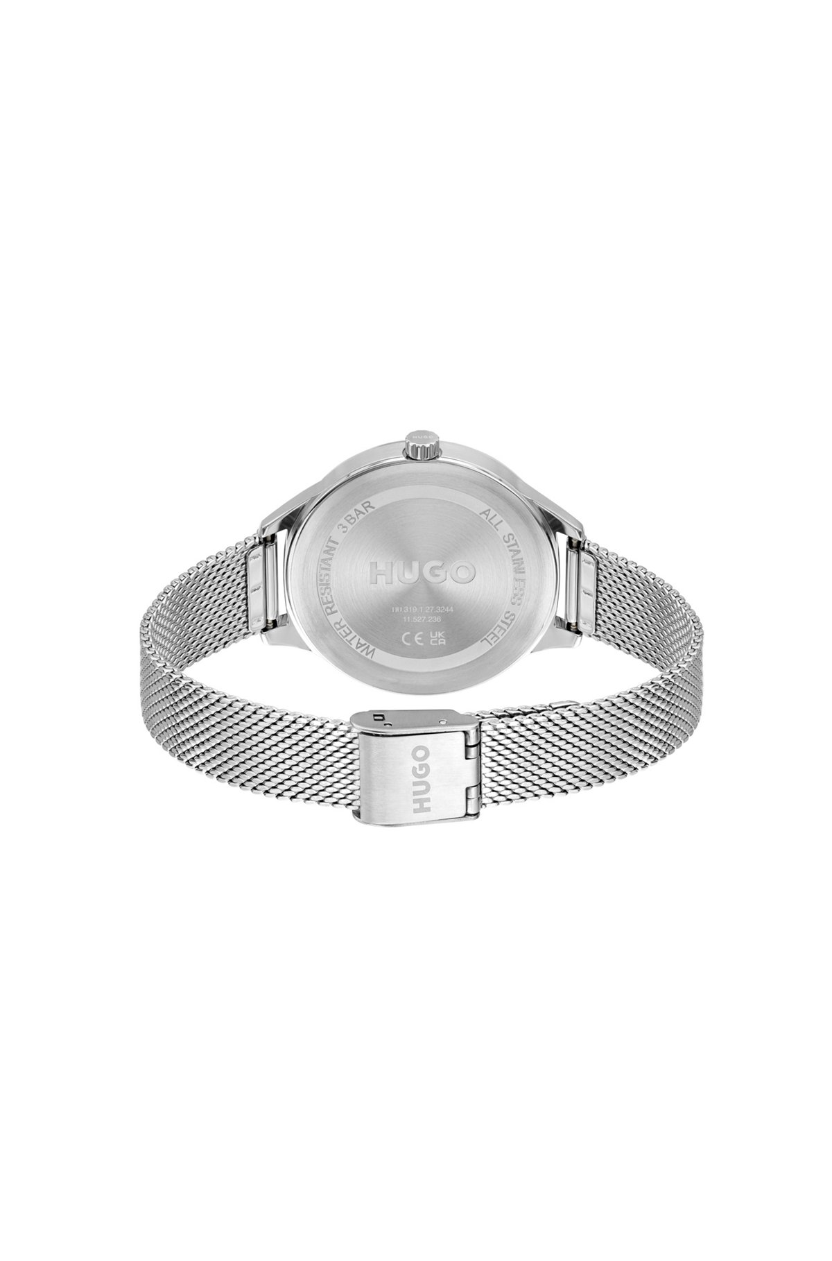 Mesh-bracelet watch with baguette-crystal-set bezel, Silver