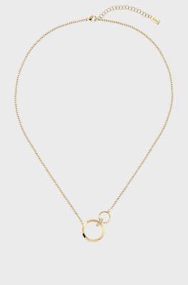 Triple-loop necklace with crystal studs, Gold tone