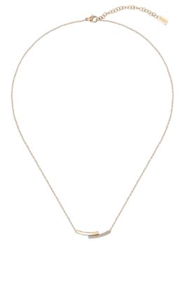 Gold-tone necklace with crystal-studded bar pendant, Gold tone