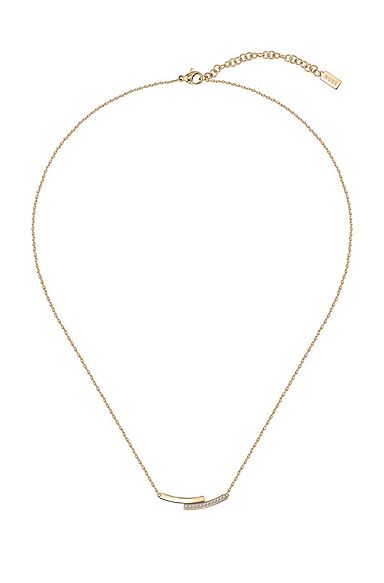 Gold-tone necklace with crystal-studded bar pendant, Gold