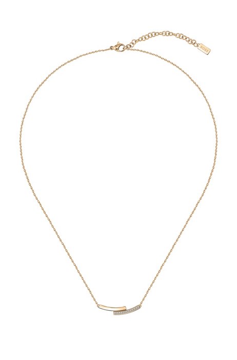 Gold-tone necklace with crystal-studded bar pendant, Assorted-Pre-Pack