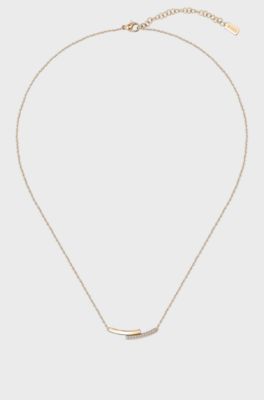Gold-tone necklace with crystal-studded bar pendant, Gold tone