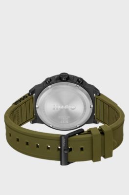 Black-plated watch with olive silicone strap, Khaki