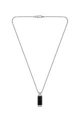 Box-chain necklace with black and silver-toned pendant, Silver