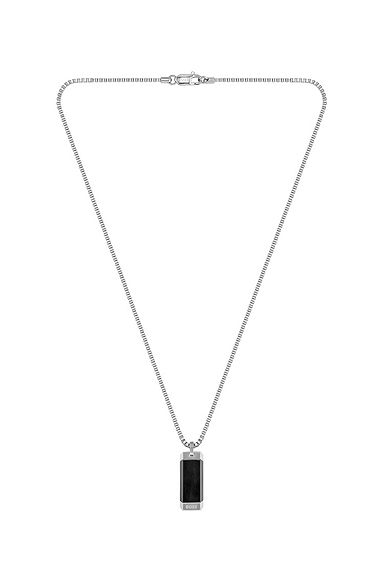 Box-chain necklace with black and silver-toned pendant, Silver