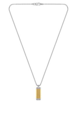 Box-chain necklace with silver- and gold-tone pendant, Gold tone