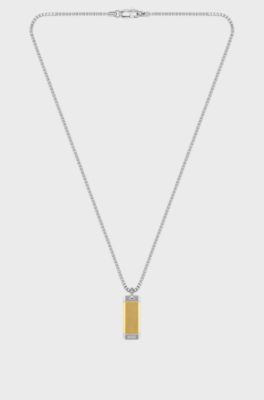 Box-chain necklace with silver- and gold-tone pendant, Gold tone