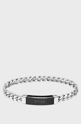 Chain cuff with black- and silver-tone logo plate, Assorted-Pre-Pack