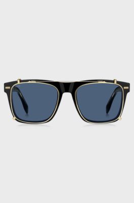 Black bio-acetate optical frames with metal clip-on sun lenses, Black