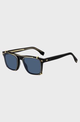 Black bio-acetate optical frames with metal clip-on sun lenses, Black