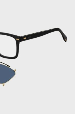 Black bio-acetate optical frames with metal clip-on sun lenses, Black