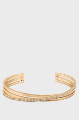 Carnation-gold-tone cuff bracelet with crystal studs, Gold tone