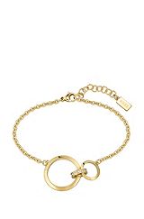Triple-ring chain bracelet with crystal studs, Gold
