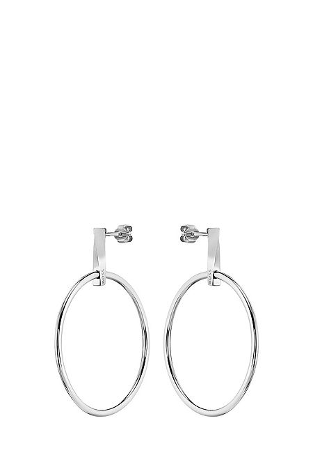 Hoop earrings with signature twisted bar, Silver