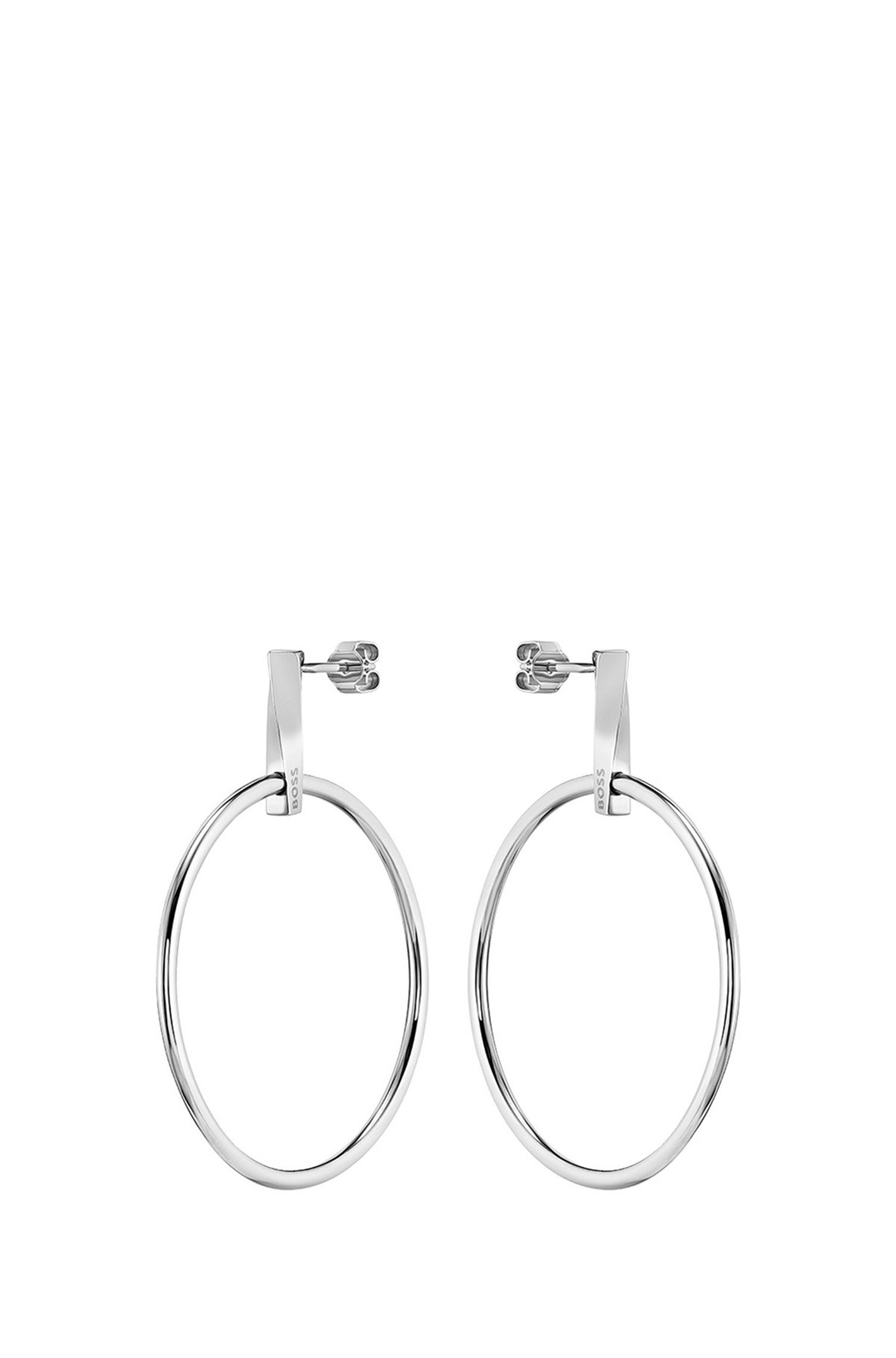 Hoop earrings with signature twisted bar, Silver