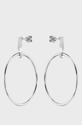 Hoop earrings with signature twisted bar, Silver tone
