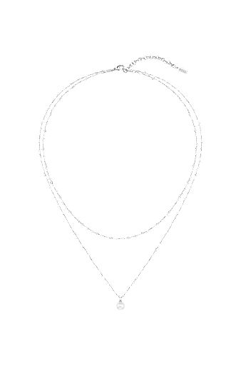 Double-chain necklace with cultured-pearl pendant, Silver