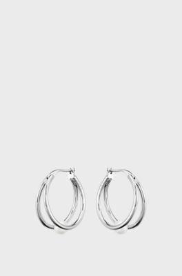 Silver-tone hoop earrings with genuine pearls, Assorted-Pre-Pack