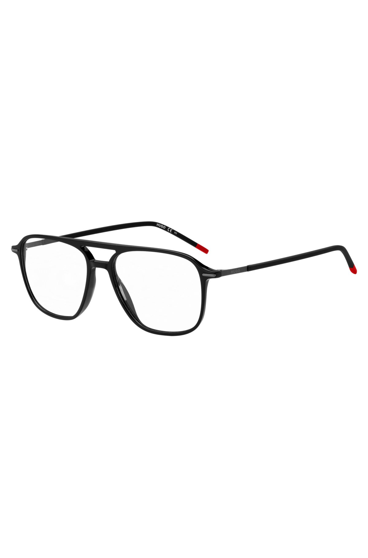 Brillenfassung aus schwarzem Acetat mit Doppelsteg, Schwarz