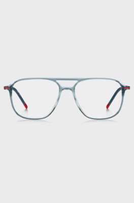 Blue-acetate optical frames with double bridge, Light Blue