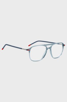 Blue-acetate optical frames with double bridge, Light Blue
