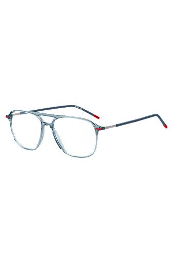 Brillenfassung aus blauem Acetat mit Doppelsteg, Hellblau