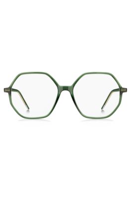 Green-acetate optical frames with striped metal core wire, Dark Green