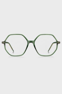 Green-acetate optical frames with striped metal core wire, Dark Green