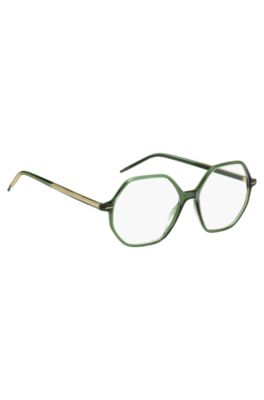 Green-acetate optical frames with striped metal core wire, Dark Green