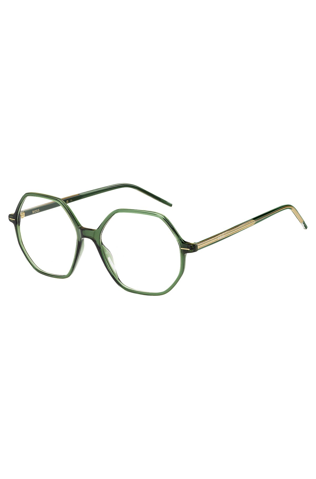Green-acetate optical frames with striped metal core wire, Dark Green