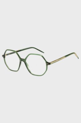 Green-acetate optical frames with striped metal core wire, Dark Green