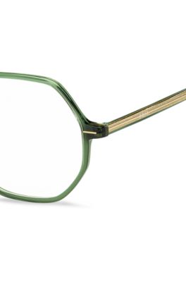 Green-acetate optical frames with striped metal core wire, Dark Green