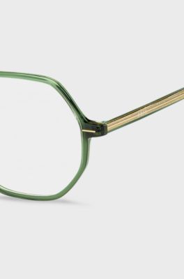 Green-acetate optical frames with striped metal core wire, Dark Green