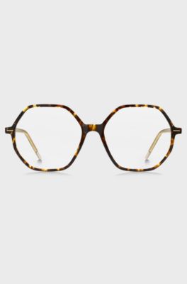 Horn-acetate optical frames with striped metal core wire, Light Brown