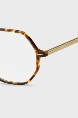 Horn-acetate optical frames with striped metal core wire, Light Brown