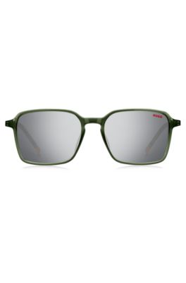Green sunglasses with stainless-steel temples, Dark Green