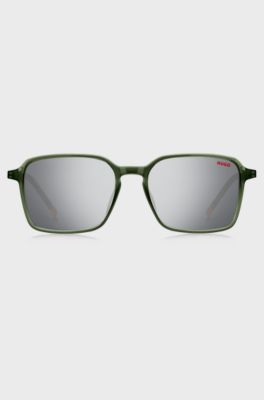 Green sunglasses with stainless-steel temples, Dark Green