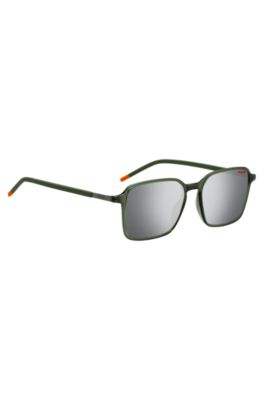 Green sunglasses with stainless-steel temples, Dark Green