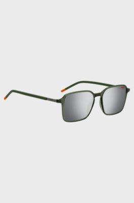 Green sunglasses with stainless-steel temples, Dark Green