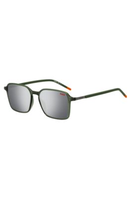 Green sunglasses with stainless-steel temples, Dark Green