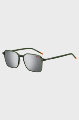 Green sunglasses with stainless-steel temples, Dark Green
