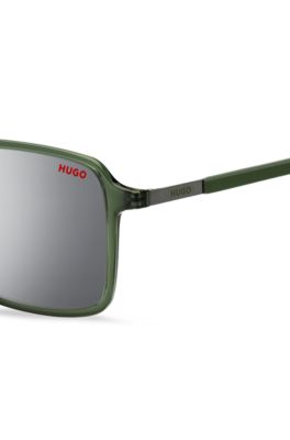 Green sunglasses with stainless-steel temples, Dark Green